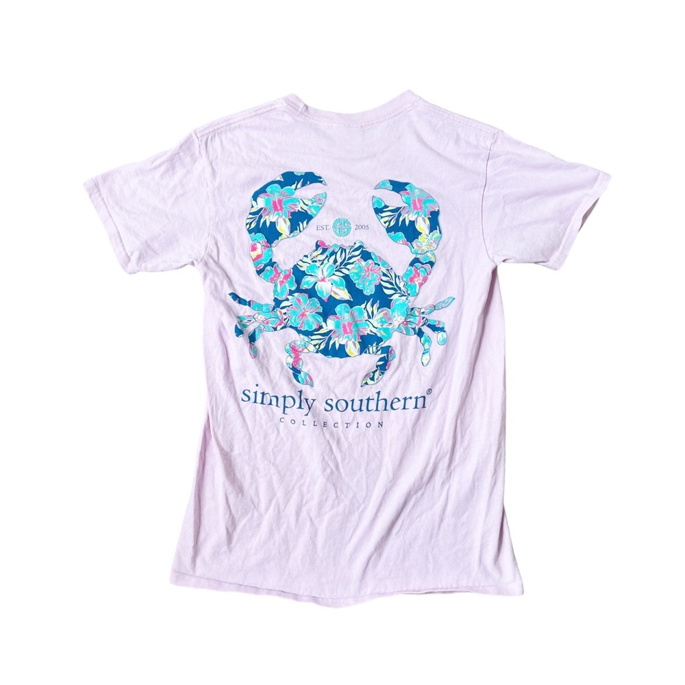 SIMPLY SOUTHERN Pink Crab Hibiscus Print Logo T-Shirt Top Women's S
